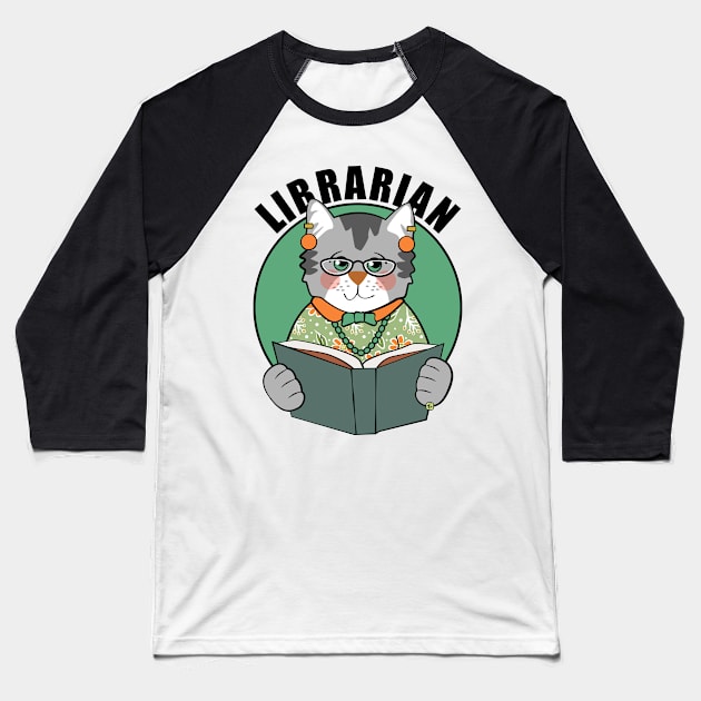 Librarian Cat Lady Baseball T-Shirt by Sue Cervenka